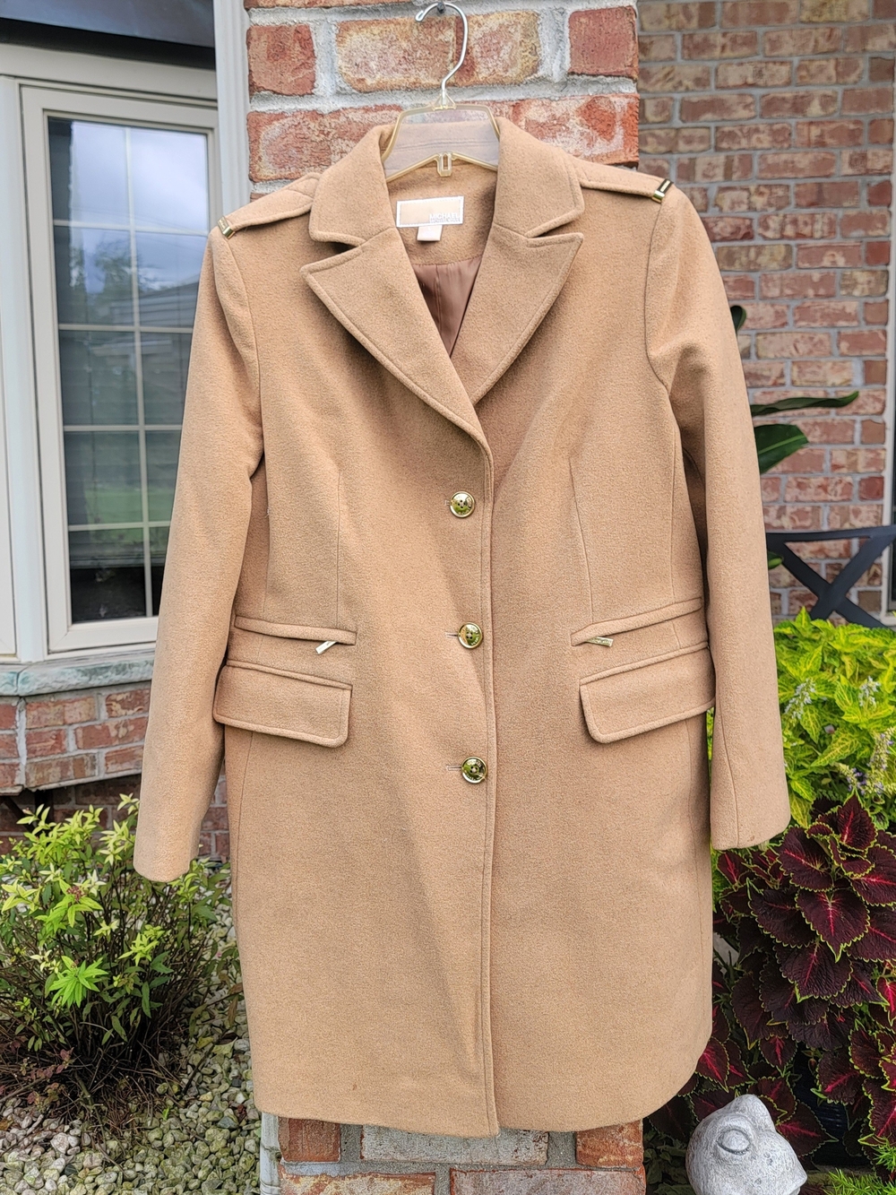 MICHAEL Michael Kors Classic Camel Single-Breasted Wool Pea Coat